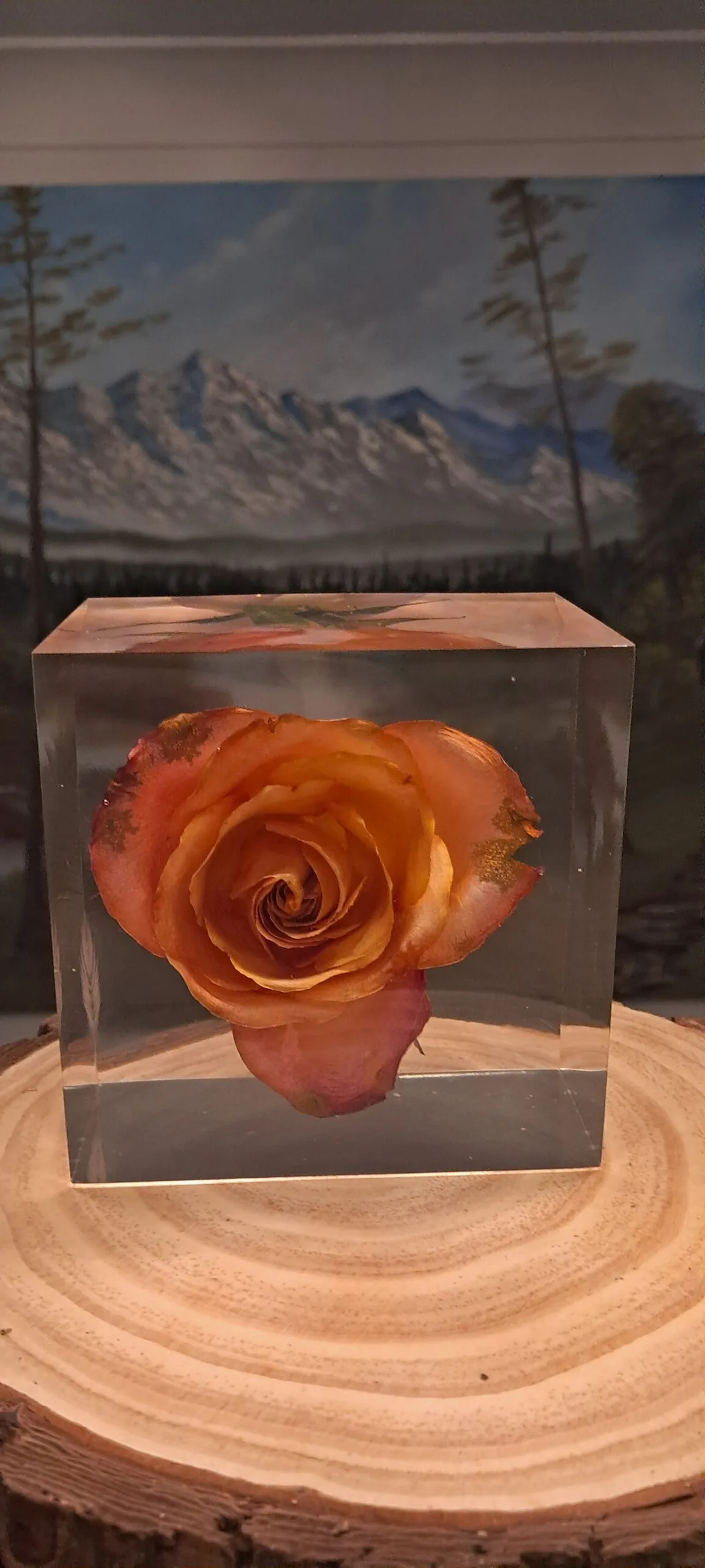 Epoxy Fire Rose in Block