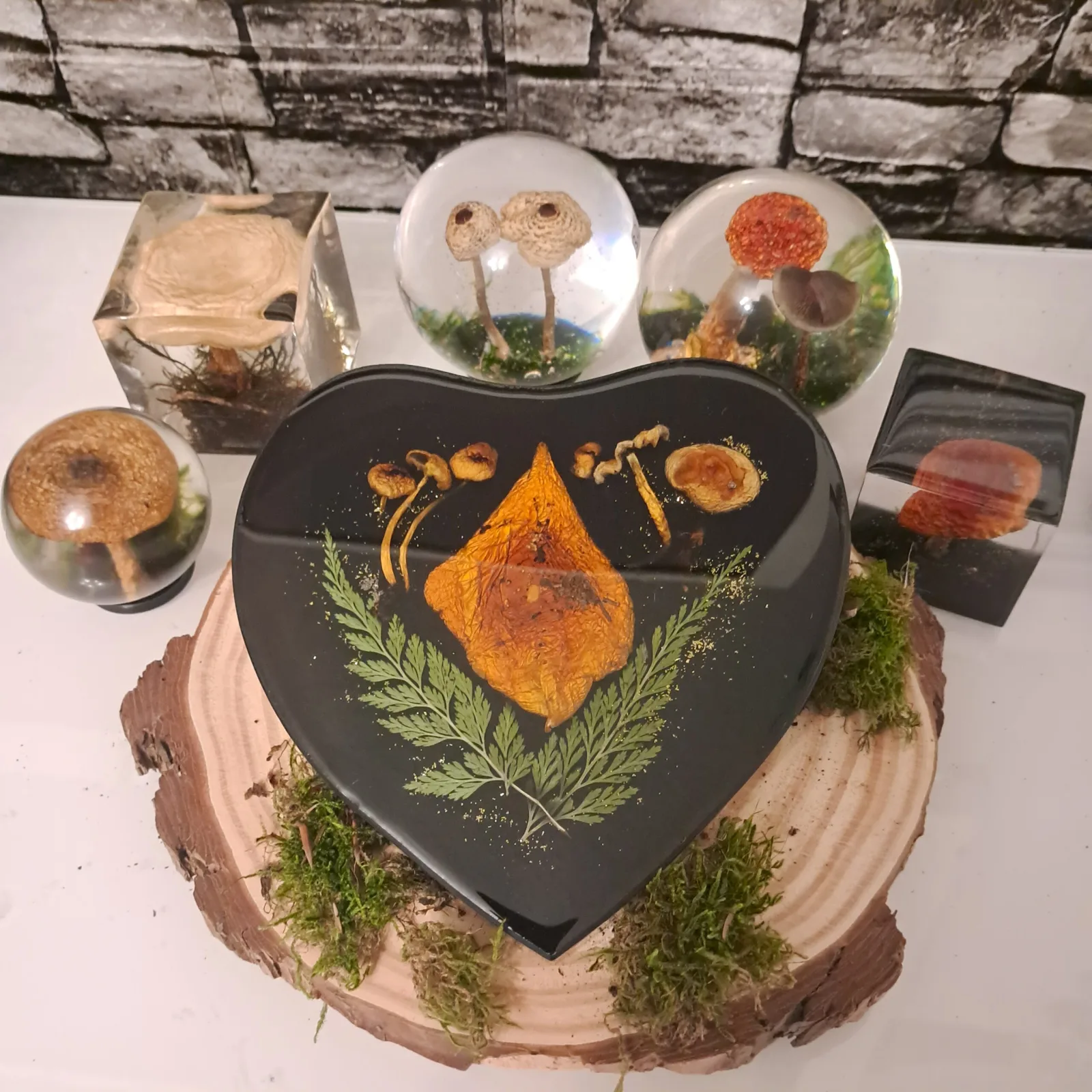 Enchanted Forest Heart - Real Amanita Muscaria Resin Sculpture